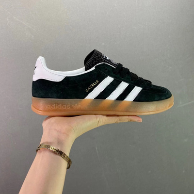 阿迪达斯Adidas Originals Gazelle Indoor 三叶草复古防滑耐磨低帮板鞋 乌黑
