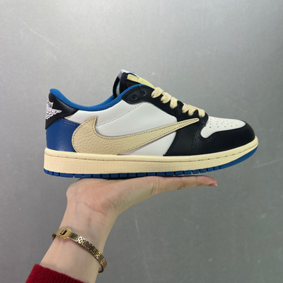 耐克莆田鞋 Travis Scott x fragment design x Air Jordan 1 low倒钩2.0 联名款 三方联名 闪电 白蓝黑