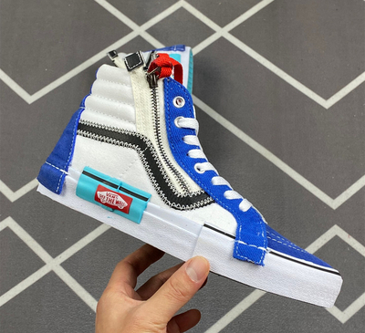 莆田万斯Vans Vault Sk8-Hi Cap LX 解构主义高帮帆布板鞋“宝蓝红”