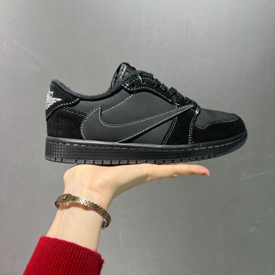 耐克莆田鞋 Travis Scott x Air Jordan 1 low“black phantom”皮革 倒钩联名款 黑武士 倒钩4.0